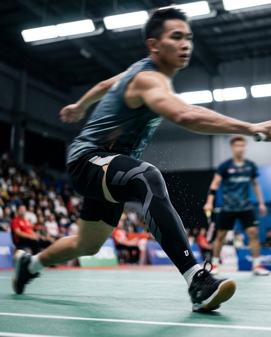 Sleeve articulated — grip hems at thigh and ankle