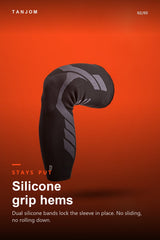 Silicone grip hems keep the sleeve in place